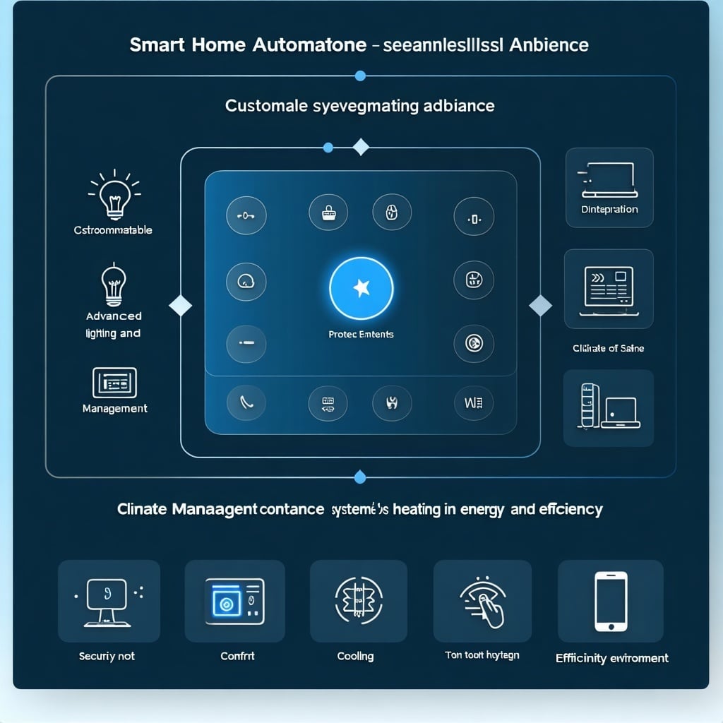 The Smart Home Automation setup features a comprehensive system that seamlessly integrates various functions within the home. This includes advanced lighting controls that allow for customizable ambiance and energy efficiency, climate management systems that regulate heating and cooling for optimal comfort, as well as security measures that monitor and protect the home environment, all of which can be conveniently accessed and managed through a centralized interface or mobile application. The Smart Home Automation setup features a comprehensive system that seamlessly integrates various functions within the home. This includes advanced lighting controls that allow for customizable ambiance and energy efficiency, climate management systems that regulate heating and cooling for optimal comfort, as well as security measures that monitor and protect the home environment, all of which can be conveniently accessed and managed through a centralized interface or mobile application.